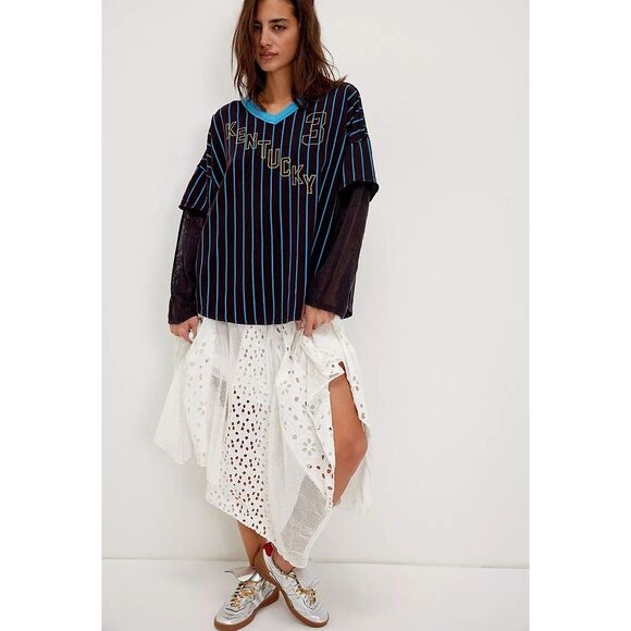 Free People We The Free Trevor Tee Tunic Top Striped Graphic Printed L 281144 - Picture 1 of 8